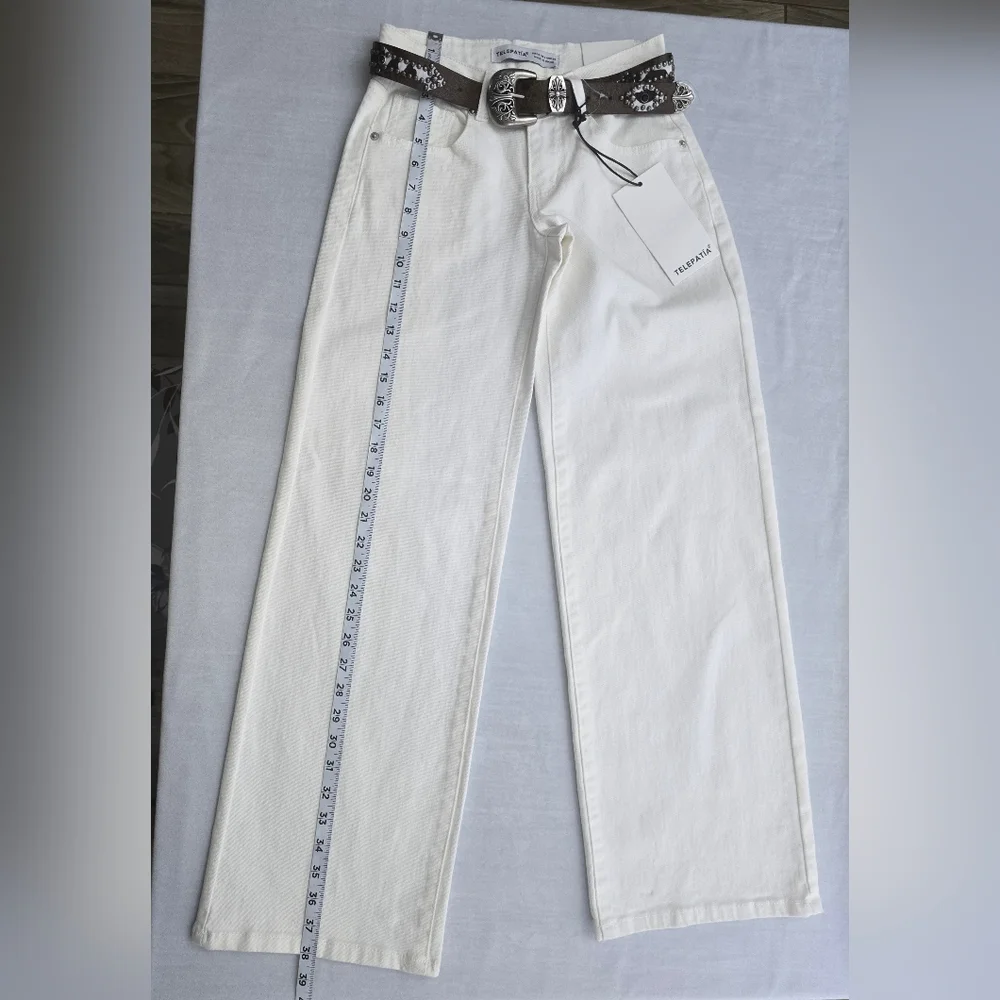 Telepatía White Wide-Leg Low Rise Size 0/24 Jeans Belt Included‎